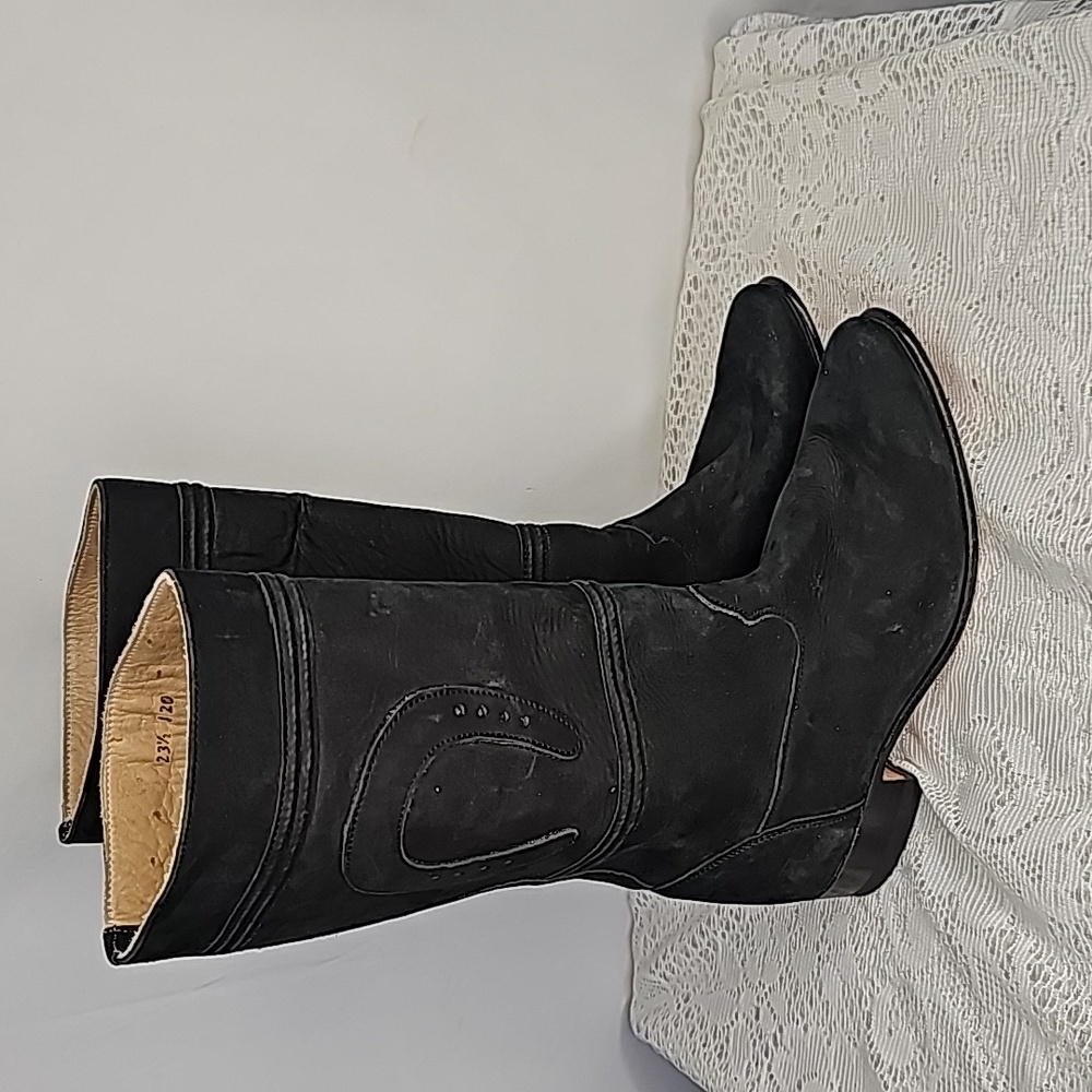 Moreno Romero soft leather black horseshoe cowboy cowgirl western boots sz 7